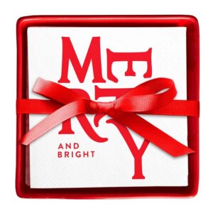 Santa Barbara Ceramic Napkin Tray with Napkins - Merry with Bright