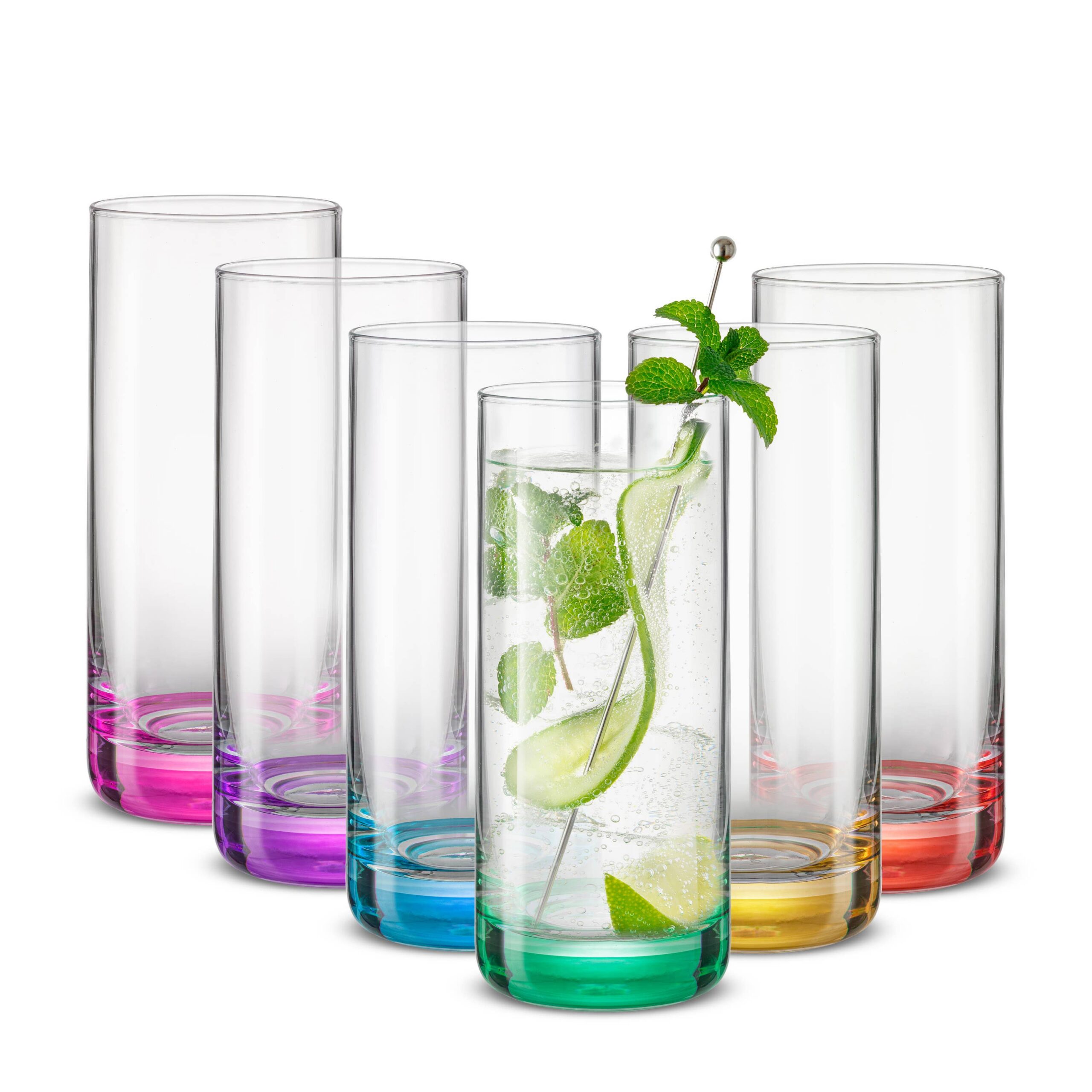 JoyJolt Hue Colored Highball Drinking Glasses - Set of 6 1 JoyJolt Hue Colored Highball Drinking Glasses - Set of 6