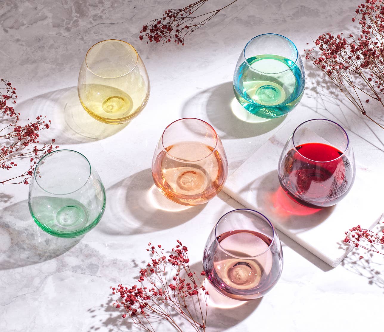 Hue Colored Stemless Summer Wine Glasses, Outdoor Glasses 1 Hue Colored Stemless Summer Wine Glasses, Outdoor Glasses