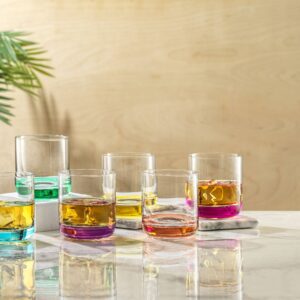 Hue Colored Whiskey Tumbler Glasses, Set of 6