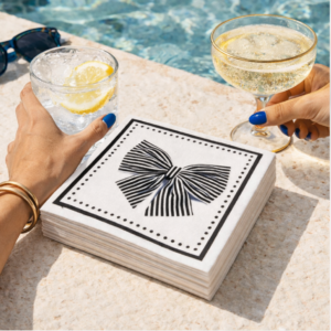 Maven Home Linen-Feel Cocktail Napkins, Black Bow
