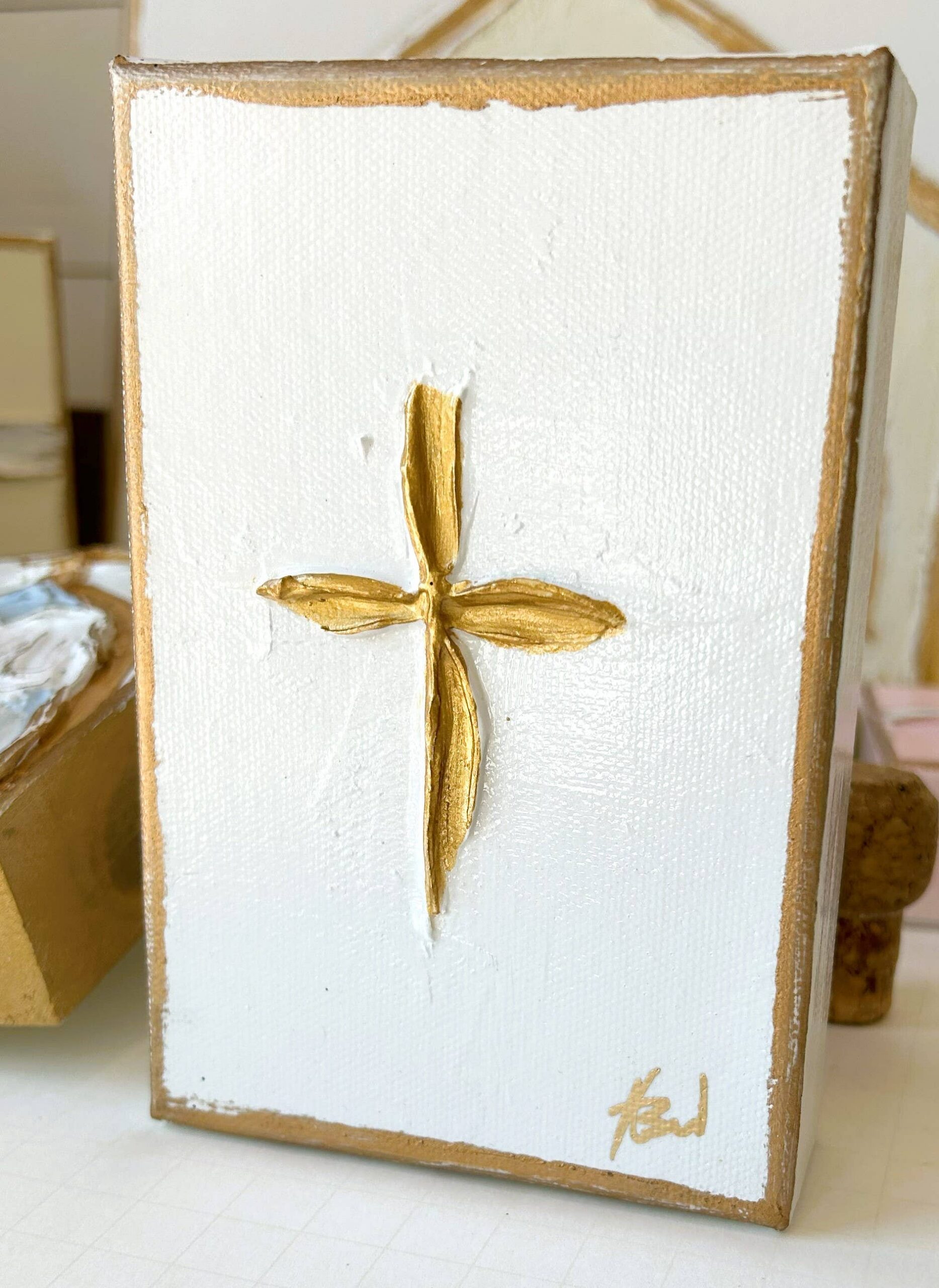 Petite Cross on 4x6 canvas or block | painted textured 1 Petite Cross on 4x6 canvas or block | painted textured