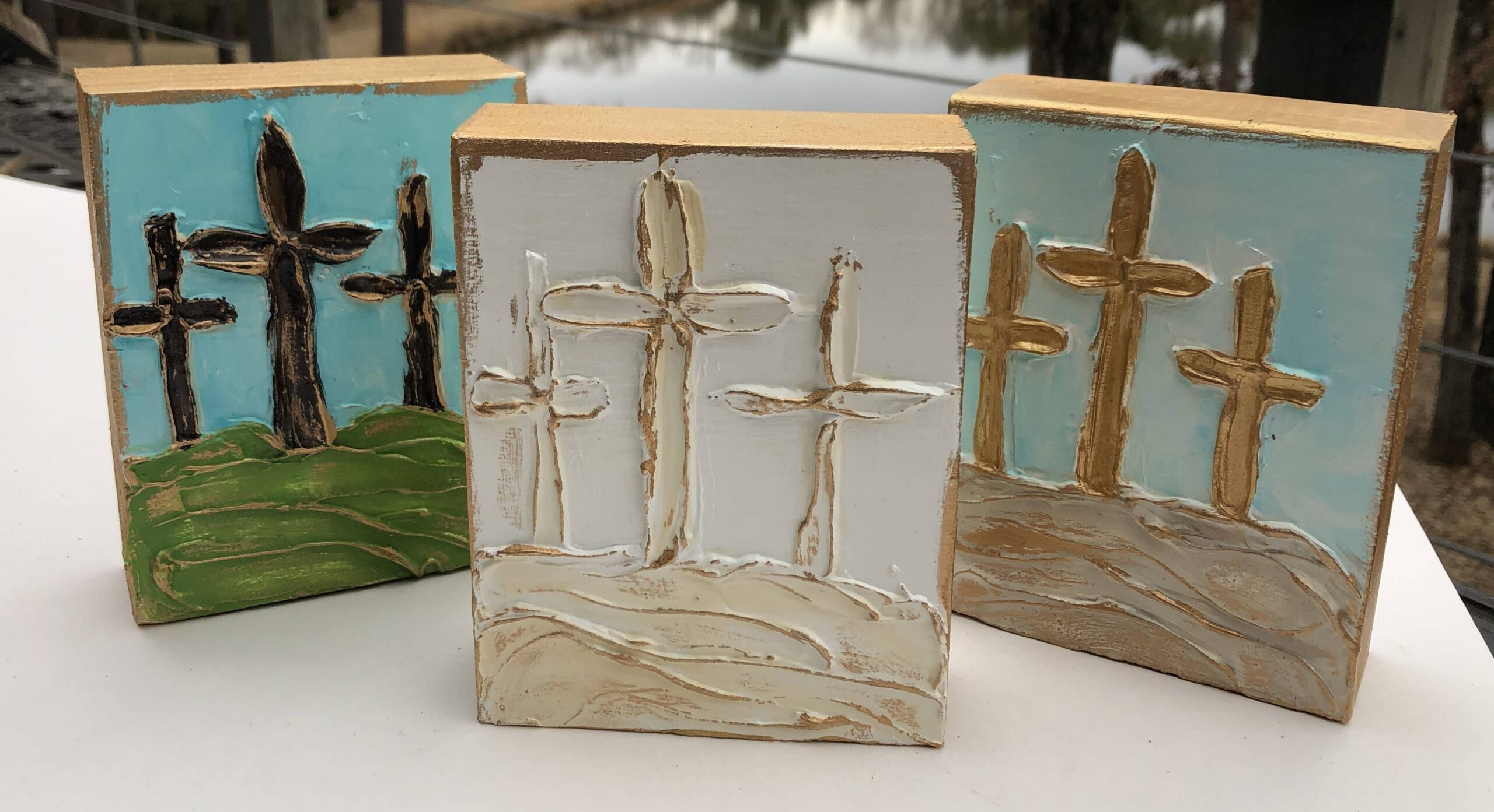 Coddiwomple 4x6 Easter "On Calvary" hand painted textured wood block 1 Coddiwomple 4x6 Easter "On Calvary" hand painted textured wood block