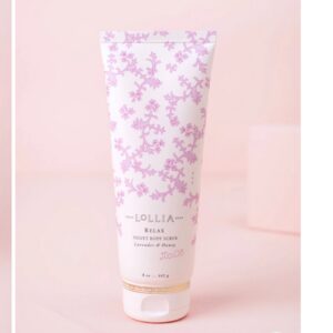Lollia Relax Velvet Body Scrub, Lavender & Honey Scented Exfoliating Body Wash with Shea Butter for Dry Skin, Luxury Shower Essentials for Women