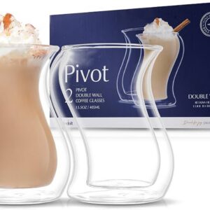 JoyJolt Pivot Double Wall Coffee Glasses S/2