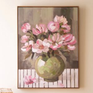 Framed Kalalou Print Green Vase Pink Flowers