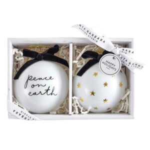 Santa Barbara Peace on Earth/Gold Stars Glass Ornament  S/2