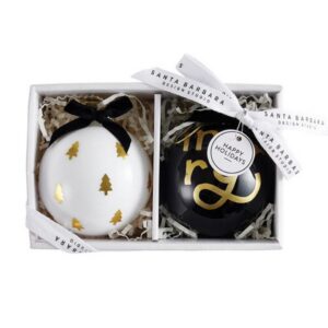 Santa Barbara Merry Glass Ornament S/2