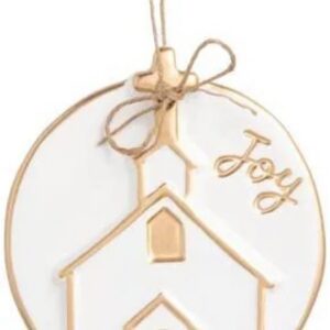 Mud Pie Church Gold Disc Ornament, Christmas Ornament, Holiday Tree Decor, Christmas Tree Decoration