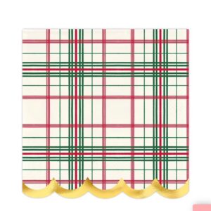 Santa Barbara Ivory Plaid Scalloped Cocktail Napkins