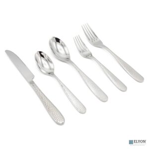 Elyon Carroll Hammered Reflective 5 Piece Flatware Set
