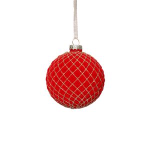 Zodax Red Flock w/ Gold Glass Ball Ornament