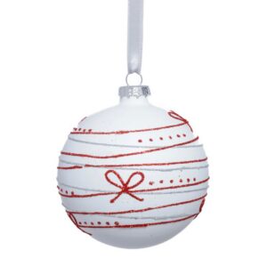 Zodax Matte White Glass Ornament w/ Red Ribbon Design - Big