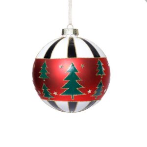 Zodax Tree Design Glass Ball Ornament, White, Black, Red