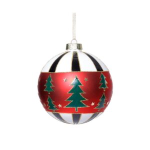 Zodax Tree Design Glass Ball Ornament, White, Black, Red - Small