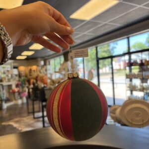 Zodax Matte Red Glass Ball w/ Green Felt & Gold Glitter - Small