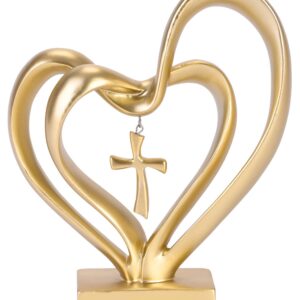 Tabletop Entwined Heart Cross Gold 7.75