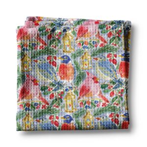 Canary Road Cardinal Christmas Bird Floral Kitchen Towel Waffle Holiday