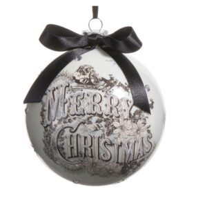RAZ 5" Vintage Merry Christmas Ball Glass Ornament 4524622