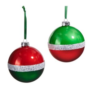 RAZ 4 Traditional Glittered Stripe Ball Glass Christmas Ornament
