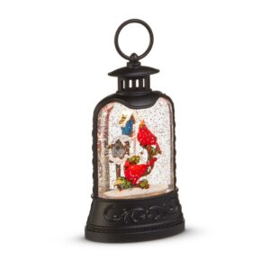 RAZ  8" Cardinal and Birdhouse Lighted Water Lantern with Swirling Glitter, Holiday Tabletop Decoration