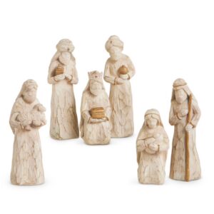 RAZ White Carved Nativity, Set of 6, 5" x 5" x 3.75" x 3.5", White